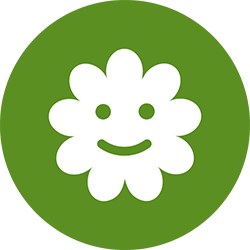 Sustainability icon - white smiling flower in a green circle