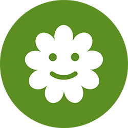 Sustainability icon - white smiling flower in a green circle