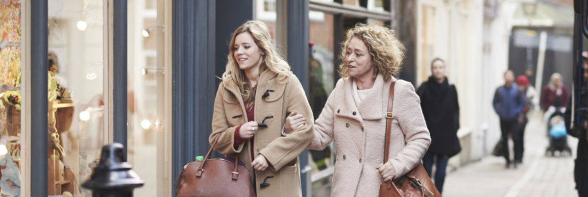 Two women shopping in city centre